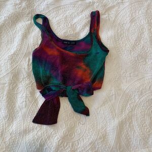One by One size Medium Tie Dye Space Dye Glitter Rave Festival Bow Crop Top